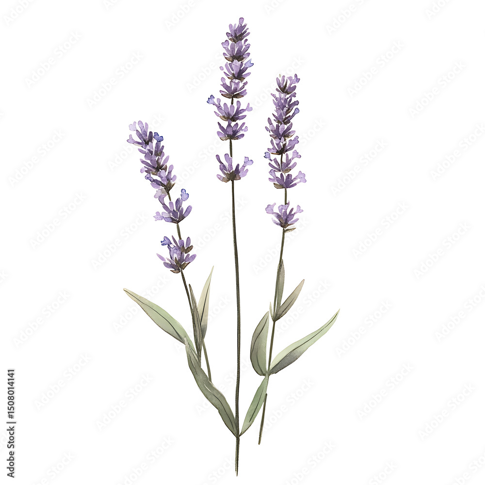 Naklejka premium Three Stalks of Fresh Lavender Flowers On A Black Background Image