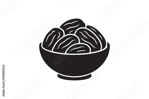Dates in a bowl silhouette vector art illustration on white background