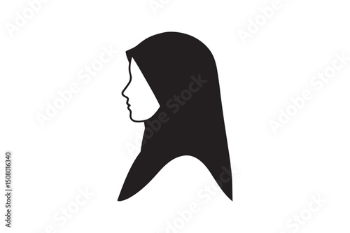 Hijab woman silhouette vector art illustration on white background