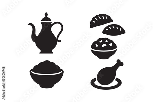 Islamic festival food silhouette vector art illustration on white background