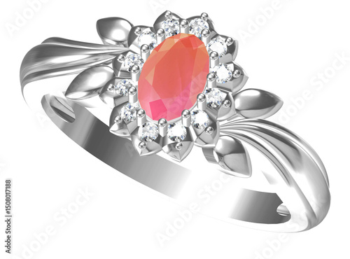 Wedding ring on white background. 3D rendering