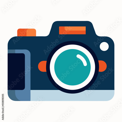 Graphic vector of a DSLR camera ideal for World Photography Day content and print-on-demand products.