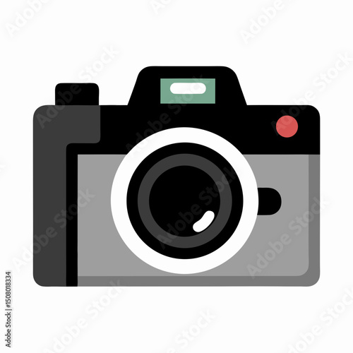 Black DSLR icon vector for use in photography tutorials, banners, and stock asset collections.