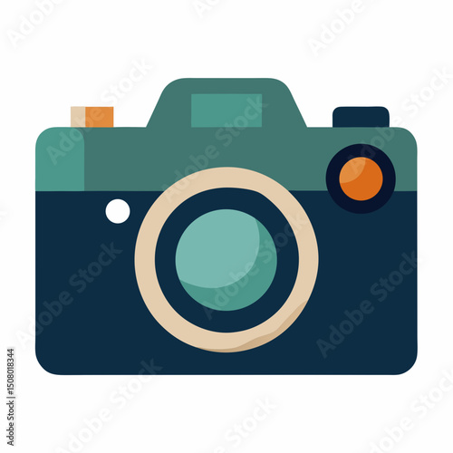Stylized DSLR camera vector suitable for Camera Day greeting cards, blog headers, and merchandise.