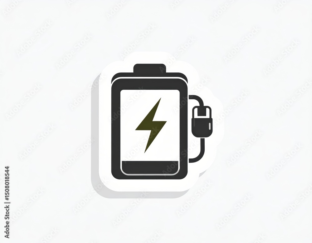 Mobile phone charging, closeup of battery icon on screen display closeup