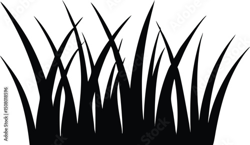 A simple black silhouette showcases a bunch of grass blades against a white background