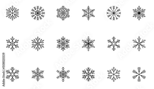  Set of black Snowflakes icons. Vector winter icons.