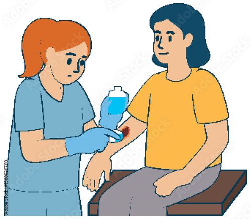 Nurse Treating Patient's Arm Wound Illustration