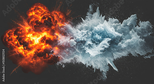 Fiery Explosion Meets Icy Blast Dramatic Contrast of Fire and Ice Abstract Art