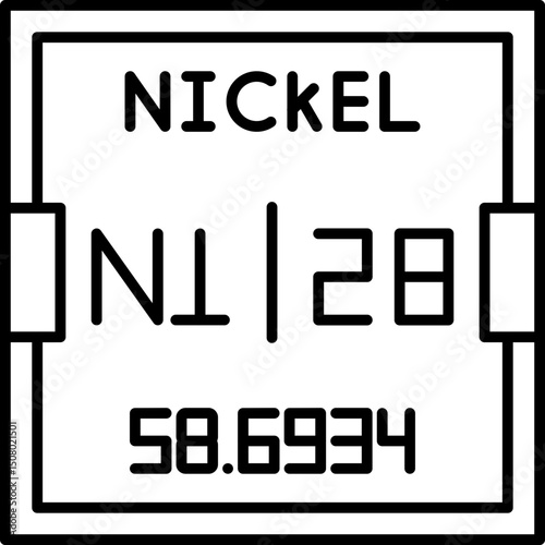  Nickel flat vector icon for periodic table visuals with atomic number and symbol, great for chemistry infographics, science class tools, and STEM education materials