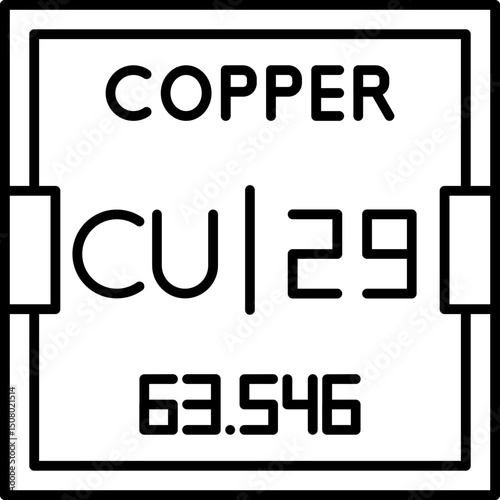 Copper periodic table vector icon in flat style, featuring atomic number and symbol, ideal for chemistry infographics, STEM education tools, and science class visuals