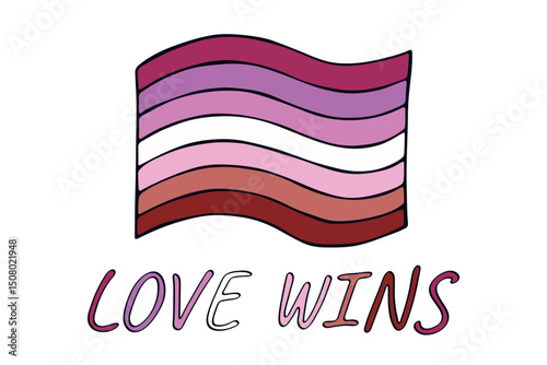 Colorful Lesbian pride flag Happy pride day LGBTQ community Pride Month Vector hand drawn doodle for posters, stickers, logo, cards