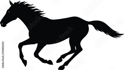 Black horse silhouette gallops gracefully, capturing its dynamic energy in motion