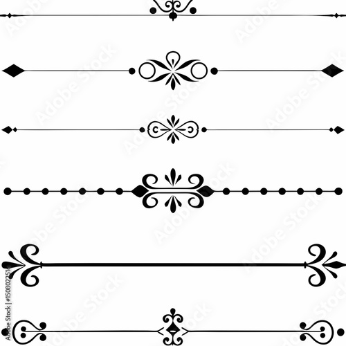 Elegant decorative dividers, Decorative lines, Ornate line separators, vintage flourish designs, whimsical borders, and charming embellishments for creative projects, invitations, and layouts.