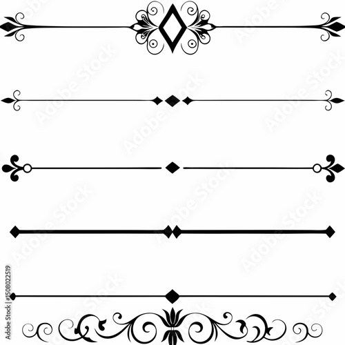 Elegant decorative dividers, Decorative lines, Ornate line separators, vintage flourish designs, whimsical borders, and charming embellishments for creative projects, invitations, and layouts.