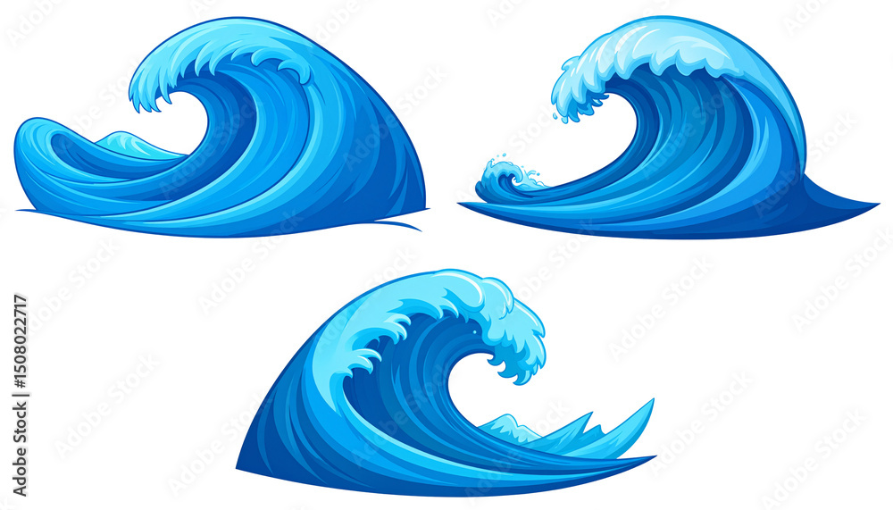 Fototapeta premium Illustration of blue sea waves splashing 