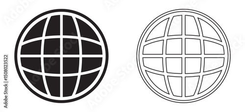 globe icon set. web site icon. globe and web icon solid and line style.