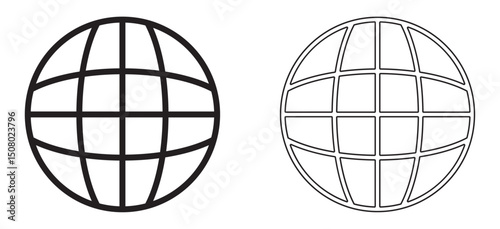 globe icon set. web site icon. globe and web icon solid and line style.