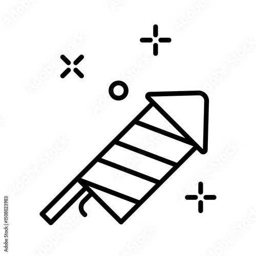 Fireworks Line Icon. Black and White Fireworks Outline Symbol