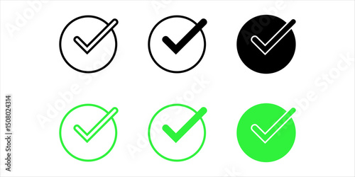 Check mark icon set. Checkmarks and confirm. Check marks for agreement, vote, confirmation, choise. Vector illustration.