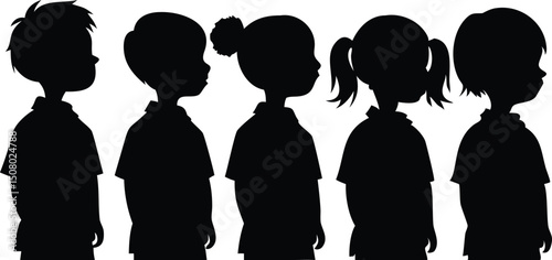 Black silhouettes of diverse children standing sideways create a strong sense of unity