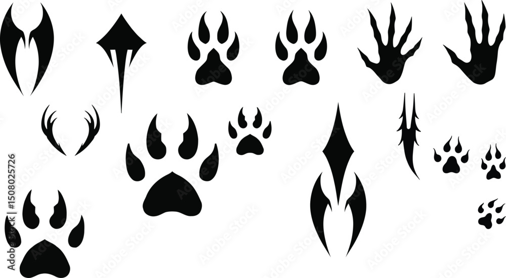 Fototapeta premium A set collection of black silhouette elements like sharp wolf claw marks
