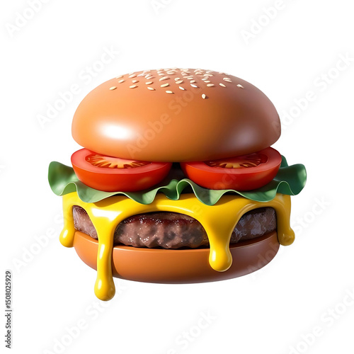 3d hamburger with sesame seeds transparent PNG, cut out