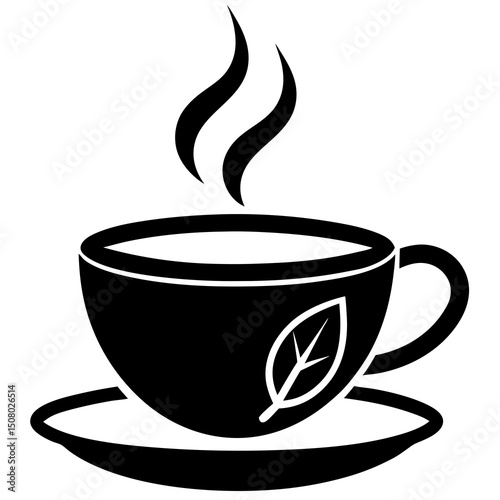 flat cup of tea with steam leaf symbol