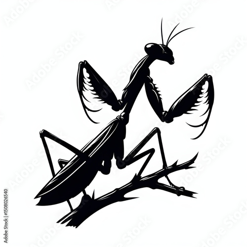 ‎Create a praying mantis silhouette vector style with white background