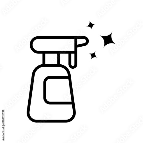Spray Bottle Line Icon. Black and White Spray Cleaner Outline Symbol