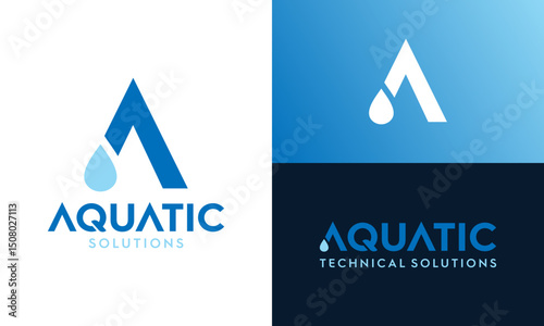 Aqua logo design. Initial letter A concept vector design with abstract water symbol graphic icon