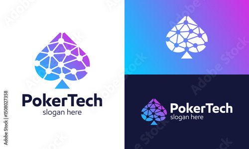Poker tech logo design. Ace concept vector design with abstract technology system connection symbol graphic icon