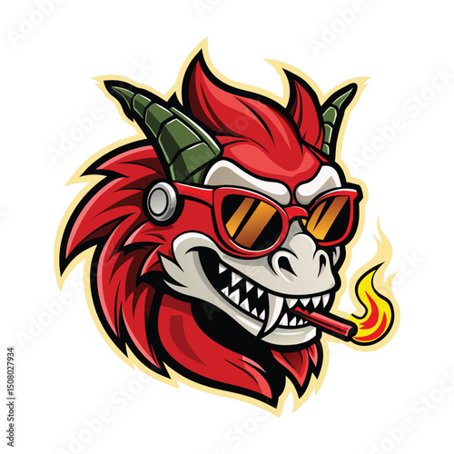 35 Vactor mascot skull dragon with sigarat sunglass Fire Steampunk Mecha head anima Beer glass Flaming skull and 