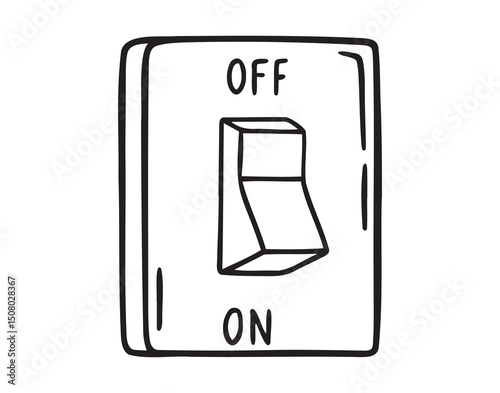 energy, turning off lights. Turn on and off the light switch retro vintage old icon doodle hand drawn. Outline line drawing clipart symbol