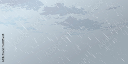 Heavy rain in minimalist coudscape with dusk sky horizontal background graphic illustration have blank space.