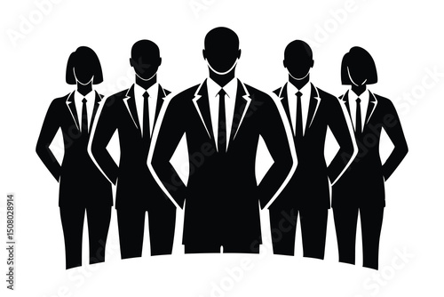 Faceless business team stands together in black silhouettes, expressing unity and collaboration