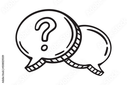 speech bubble question mark. Question mark dialog icon doodle hand drawn. Outline line drawing clipart symbol
