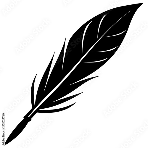 elegant black feather quill pen sketch line art