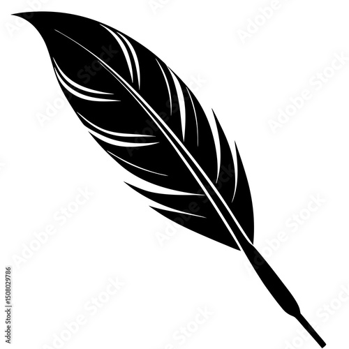 elegant black feather quill pen sketch line art