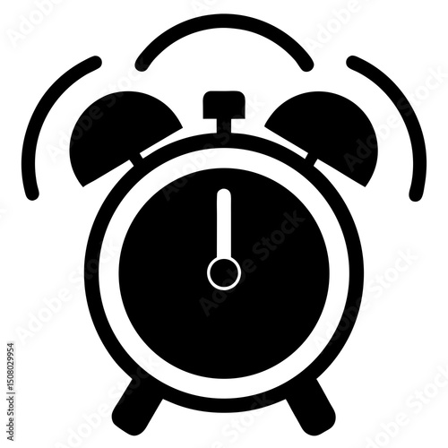 flat alarm clock with ringing bells icon on white