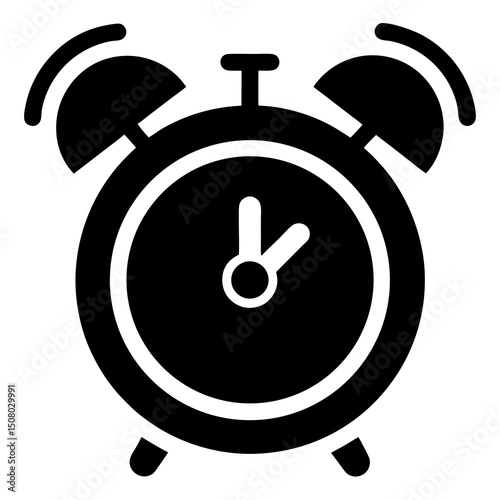 flat alarm clock with ringing bells icon on white