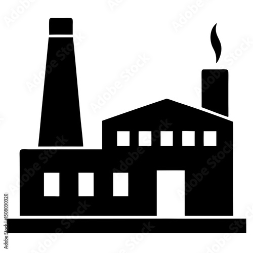 flat factory building icon with smokestack vector