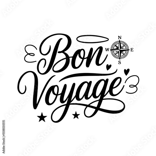 Bon Voyage. Travel Quotes Vector Design Isolated on White Background