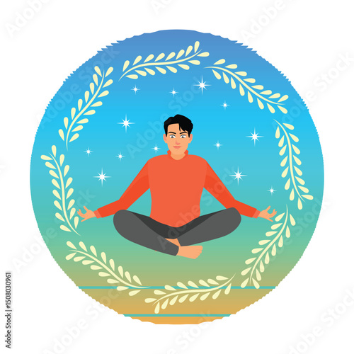 A Mindful and Peaceful Man Meditating While Sitting Cross-legged.