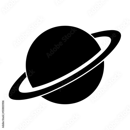 flat planet with ring  saturn style  icon on white