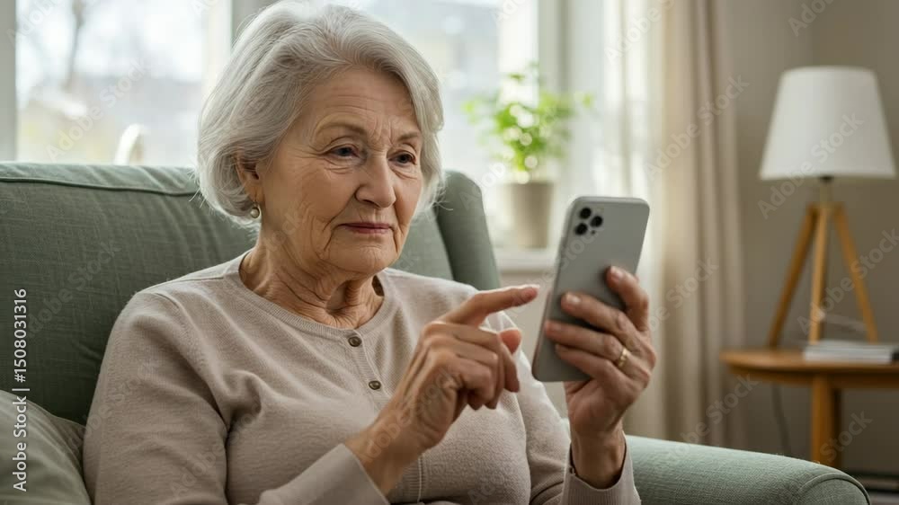 Senior woman using smartphone, indoors Senior woman using smartphone, indoors