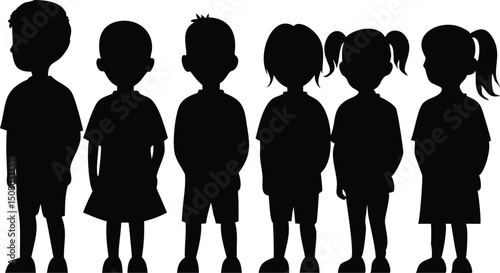 Group of diverse children stand together in silhouette, showcasing unity and childhood innocence