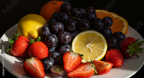 Fresh Summer Fruit Platter Strawberries Grapes Lemons Oranges