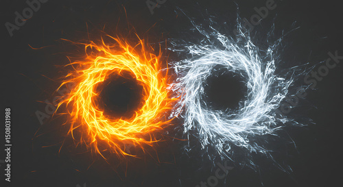 Fiery Orange and Icy Blue Energy Rings Abstract Background