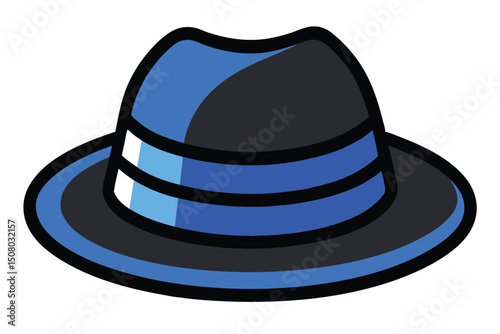 Illustrated black fedora with blue highlights and brim gives a stylish look